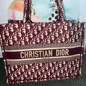 Christian Dior Burgundy and Ecru Book Bag Medium